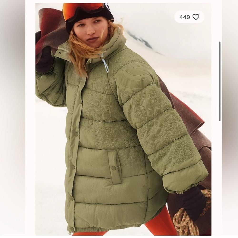 Free People Headed For The Hills Embroidered Puffer Jacket Military Green, S NWT - Picture 3 of 14